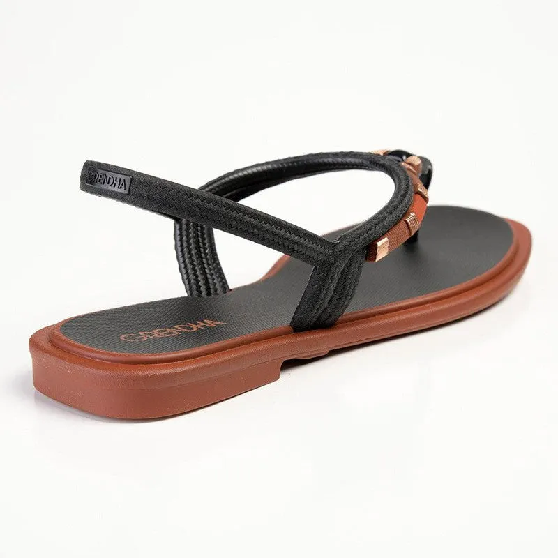 Grendha Navya Slingback Thong Sandals - Black/Orange