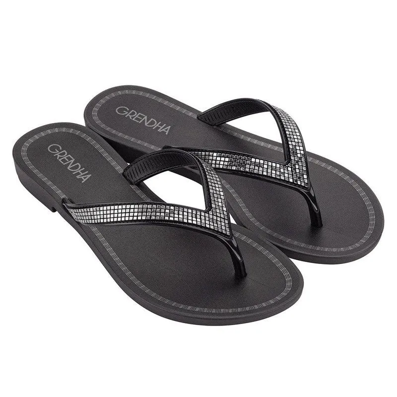 Grendha Nene glitter Slip On Thong Sandals - Black