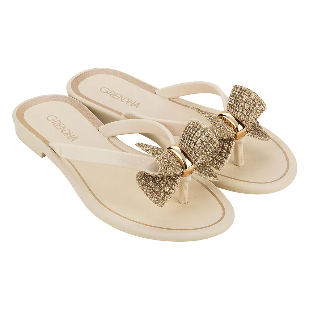 Grendha Thong Sandals with Bow - Off White