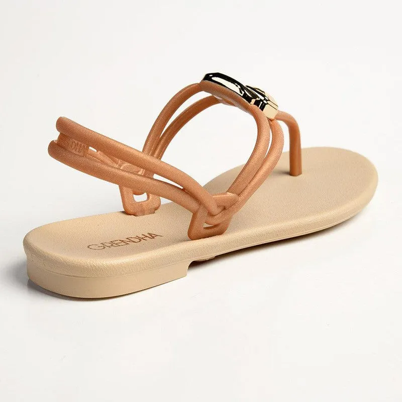 Grendha Tully Slingback Thong Sandals - Beige/Gold