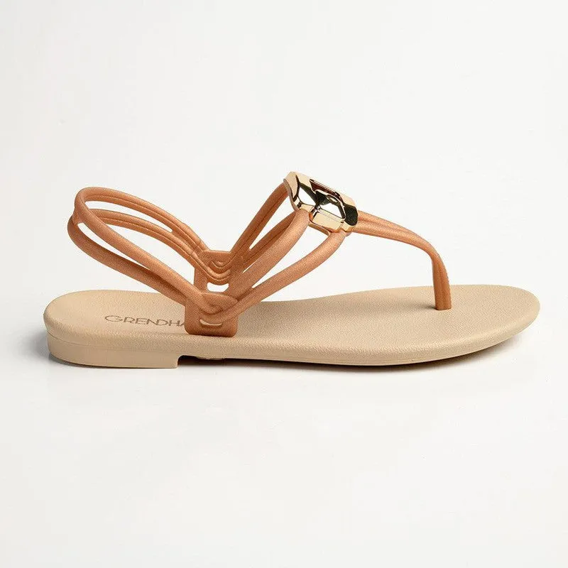 Grendha Tully Slingback Thong Sandals - Beige/Gold