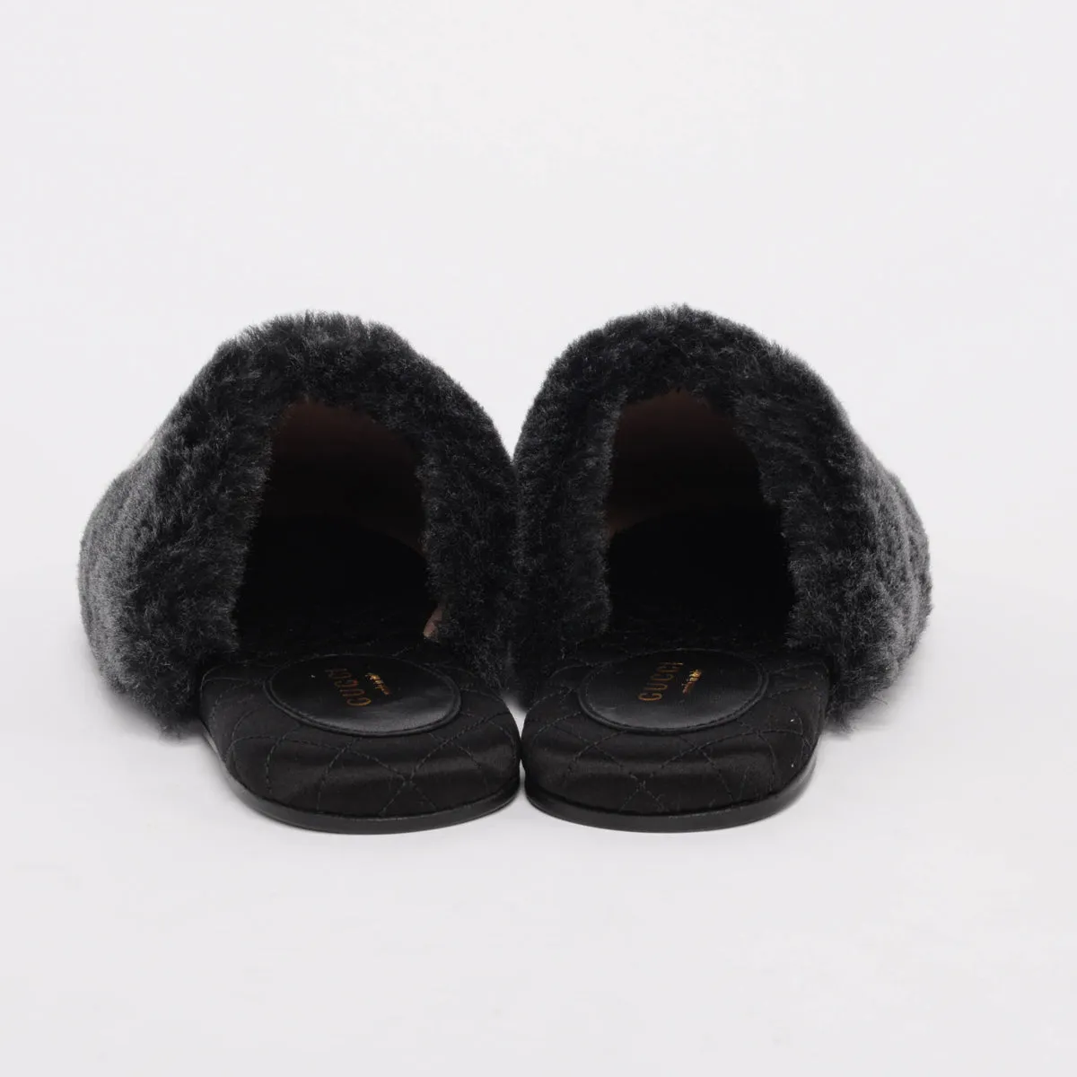 Gucci Black Faux Fur Interlocking G Slippers 38