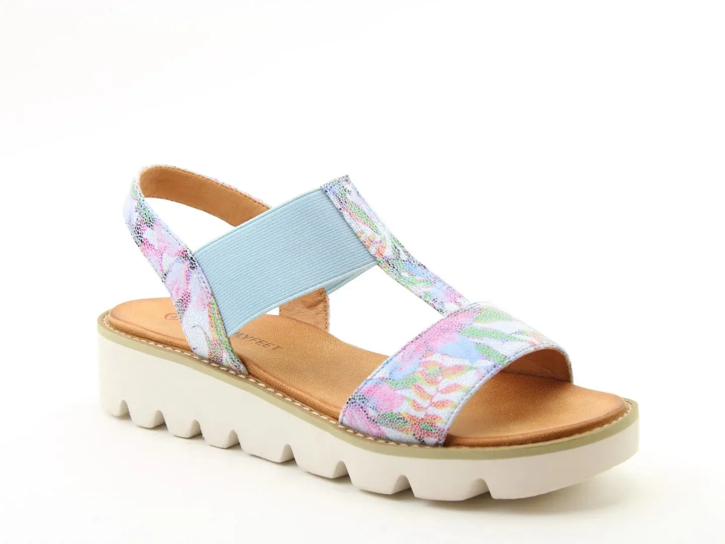 Heavenly Feet Ladies Ritz Wedge Elasticated Strap Sandal -BLUE