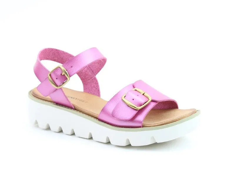 Heavenly Feet Ladies Trudy Buckle Wedge Open Toe Sandal-PINK