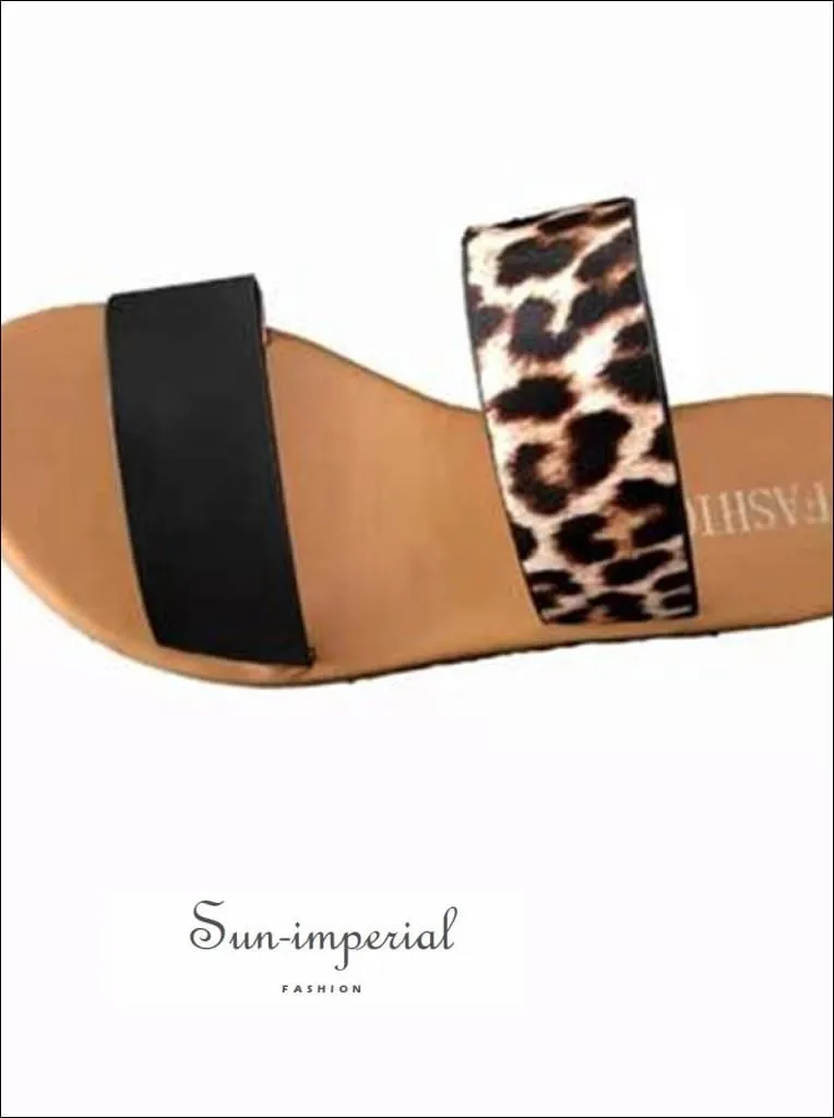 Leopard Double Band Flat Slide Sandals - Yellow