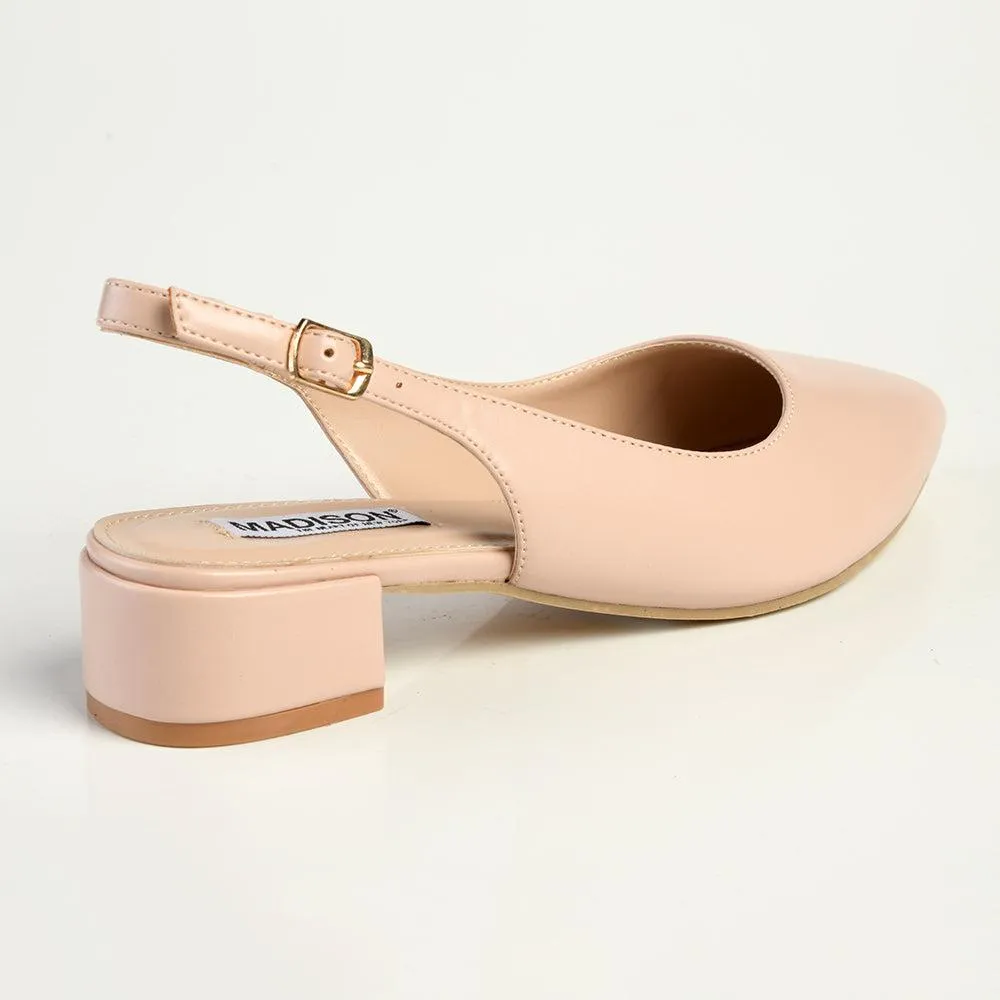 Madison Bellarose Low Block Heel Slingback Sandal - Nude