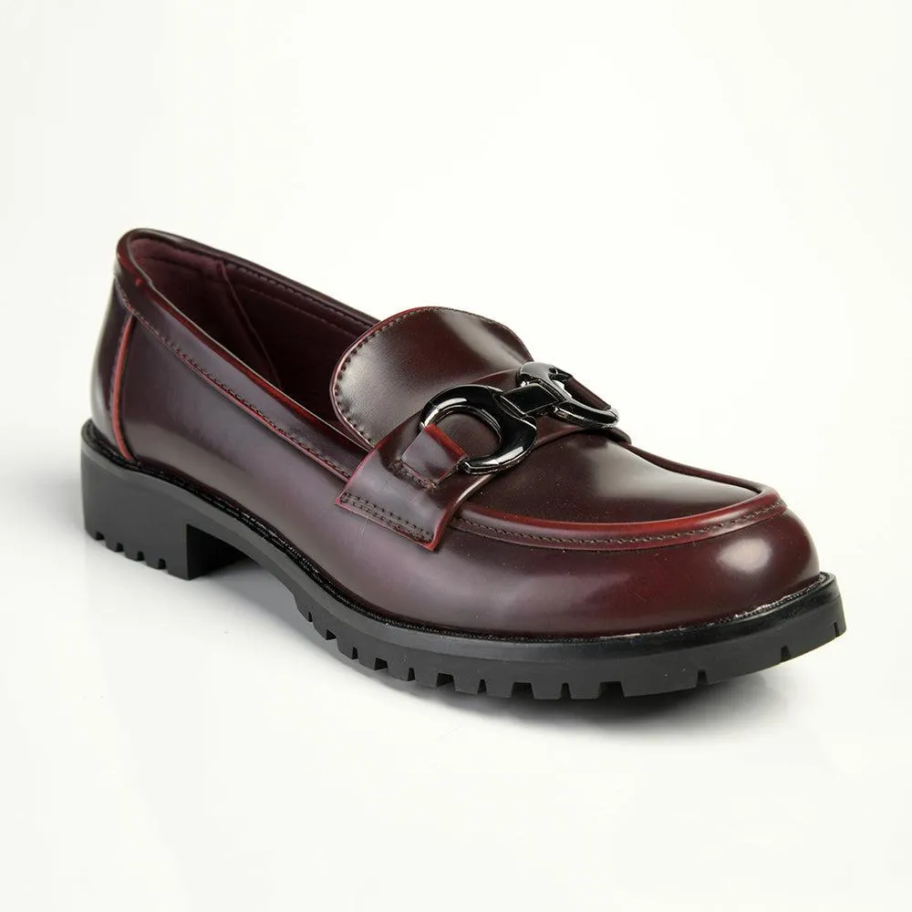 Madison Birdie Cleated Ladies Slip On Loafers - Burgundy