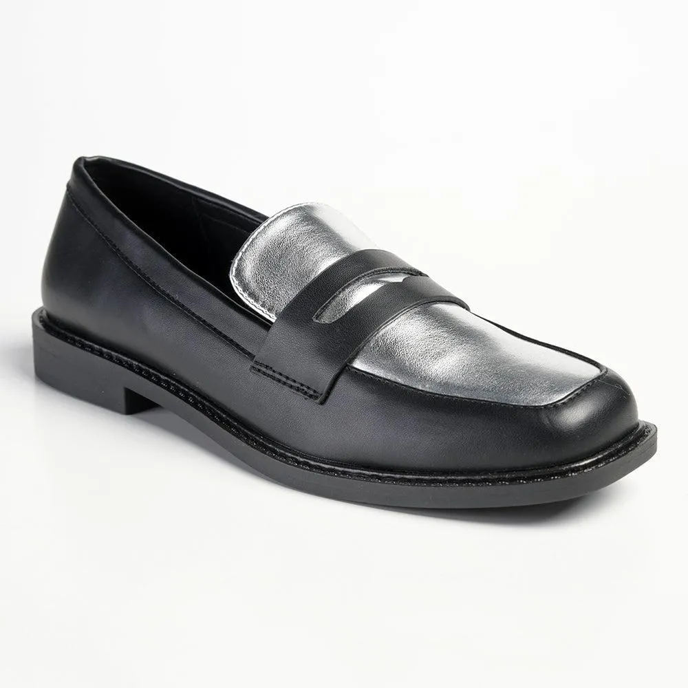 Madison Bliss 2 Tone Slip On Loafers - Black / Silver