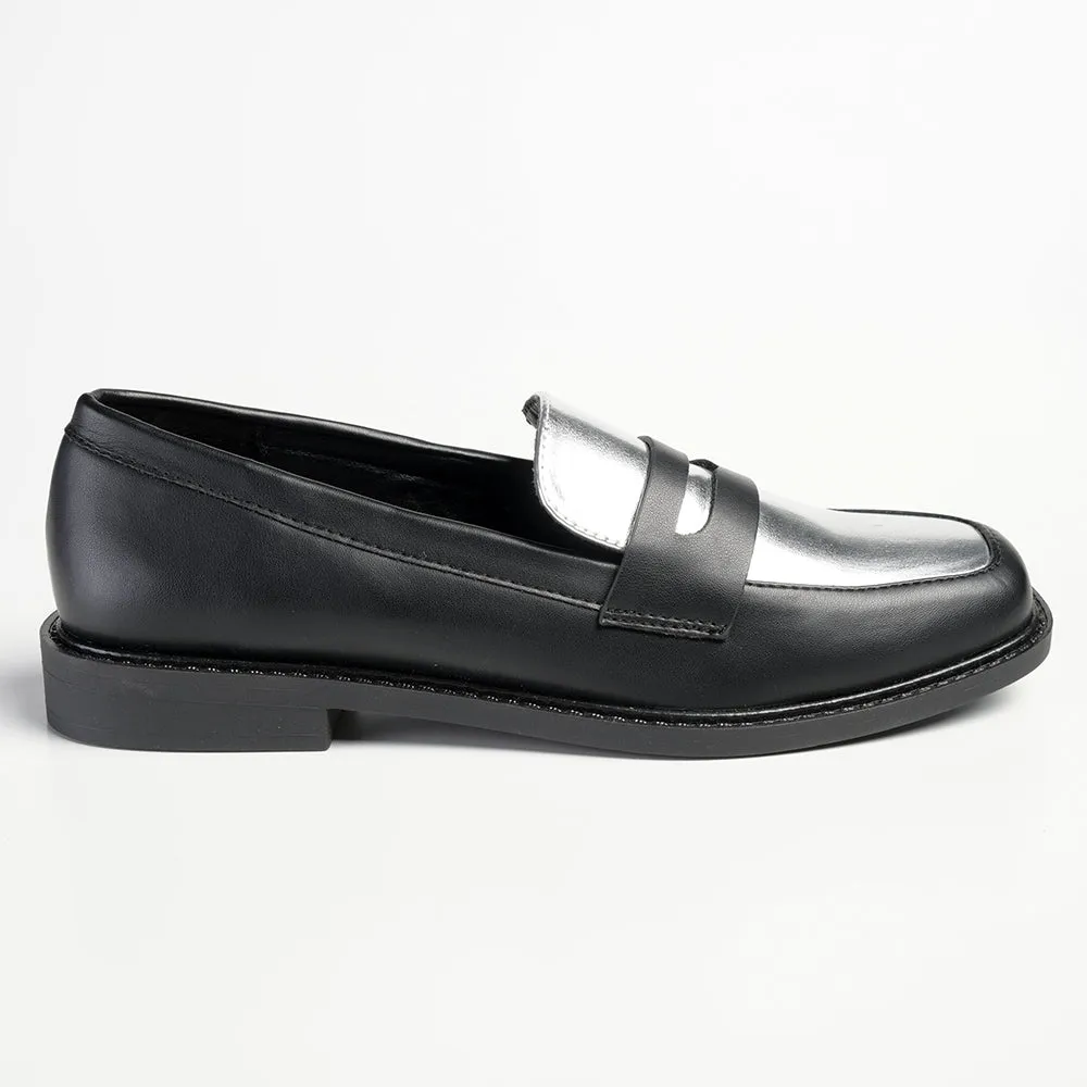 Madison Bliss 2 Tone Slip On Loafers - Black / Silver