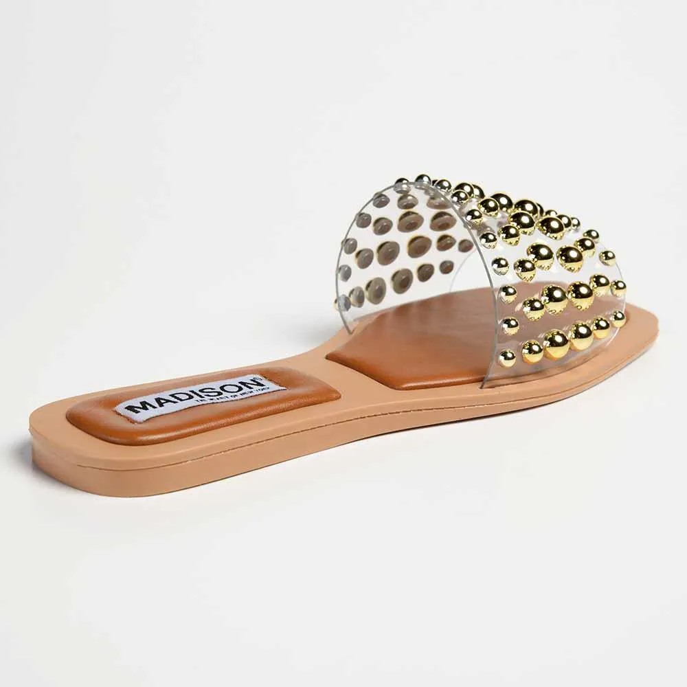 Madison Janine Studded Push In Mule - Clear Nude