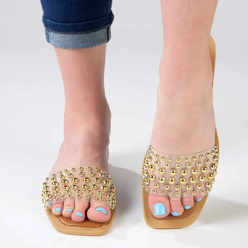 Madison Janine Studded Push In Mule - Clear Nude