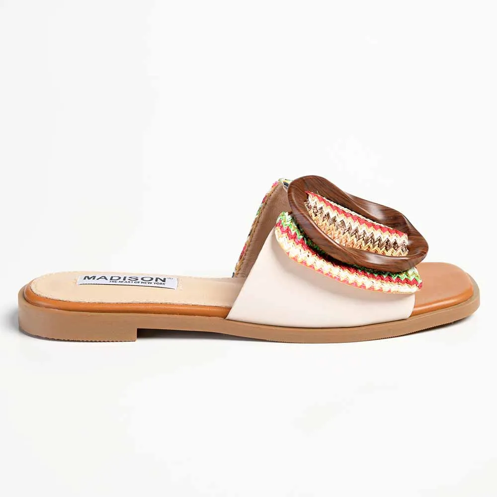 Madison Janvee Buckle Trim Push In Mule - Nude / Multi