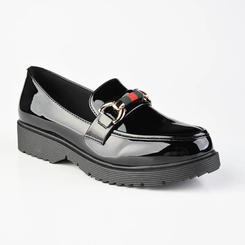 Madison Paxton Slip On Brogue With Gold Saddle Trim - Black