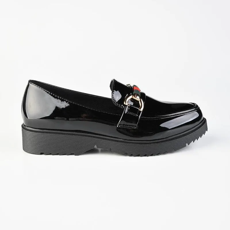 Madison Paxton Slip On Brogue With Gold Saddle Trim - Black