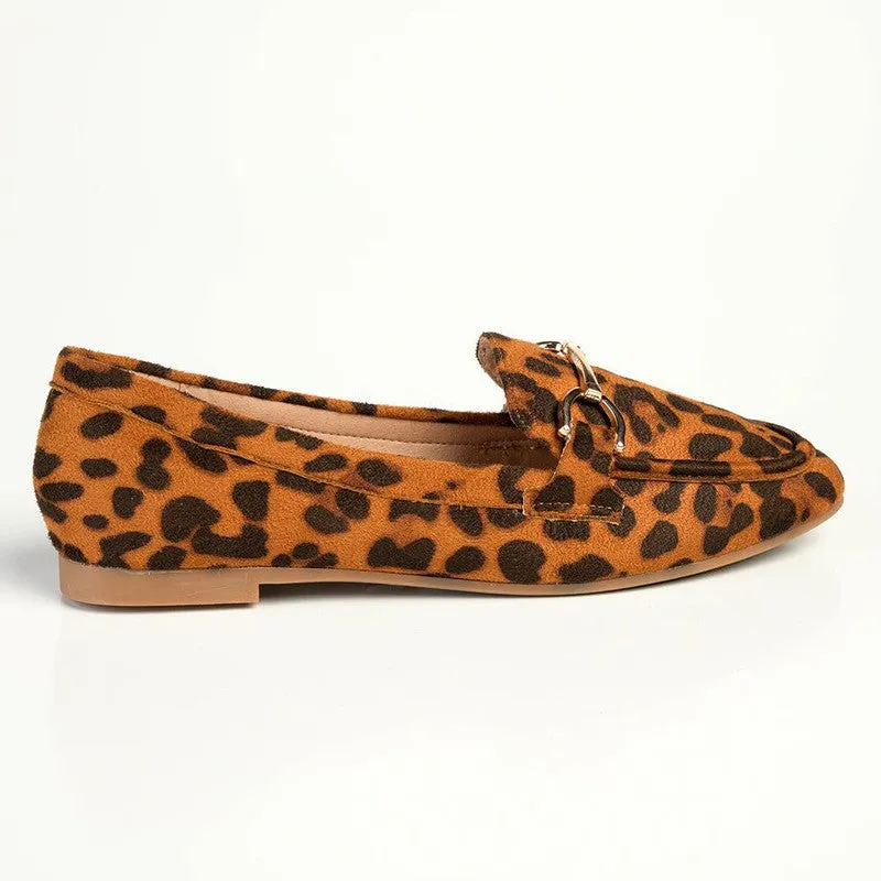 Madison Persley Loafer With Gold Metal Trim Detail -Leopard