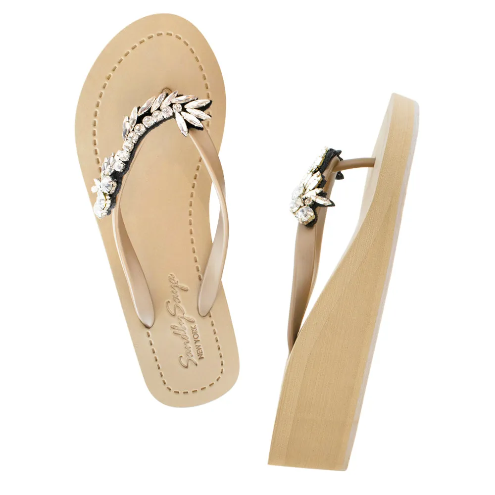 Nomad - Rhinestone Mid Wedge Flip Flops