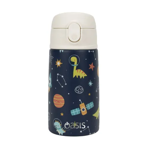 Oasis Kids Water Bottle with Sipper Silicone Straw 400ML (Cosmic Dinos)