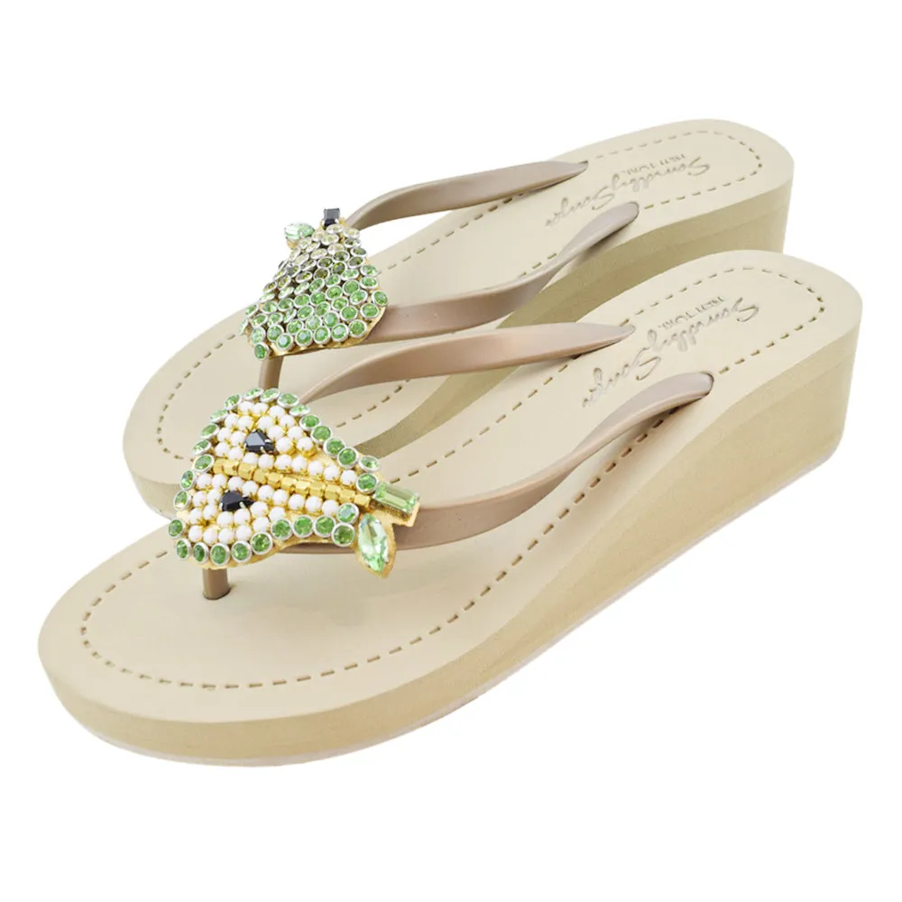 Pear - Rhinestone Mid Wedge Flip Flops