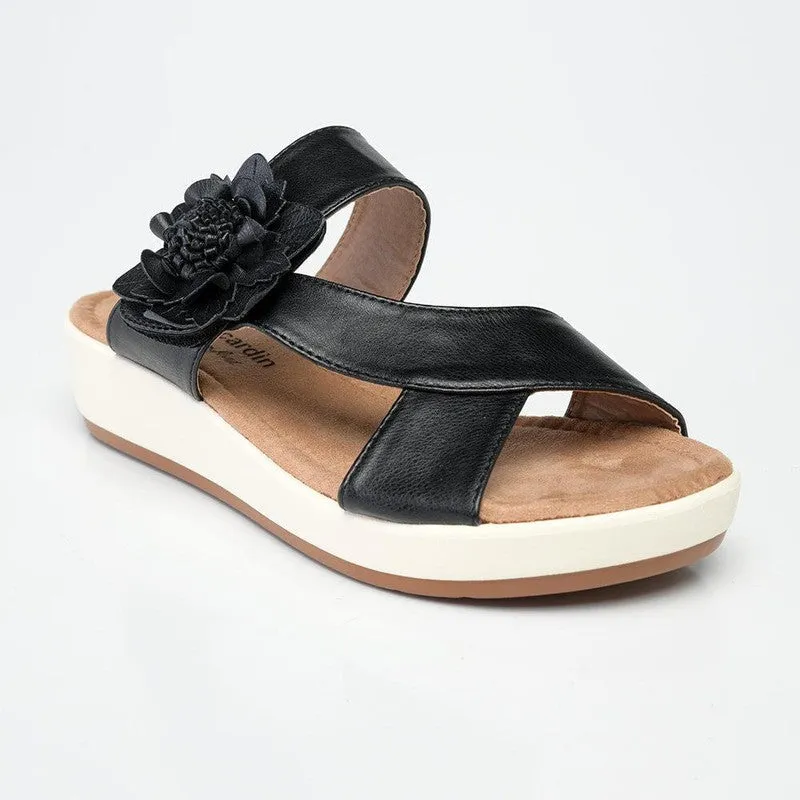 Pierre Cardin Dory Slip On Flower Sandals - Black