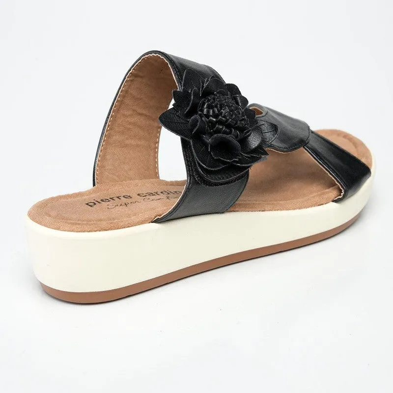 Pierre Cardin Dory Slip On Flower Sandals - Black