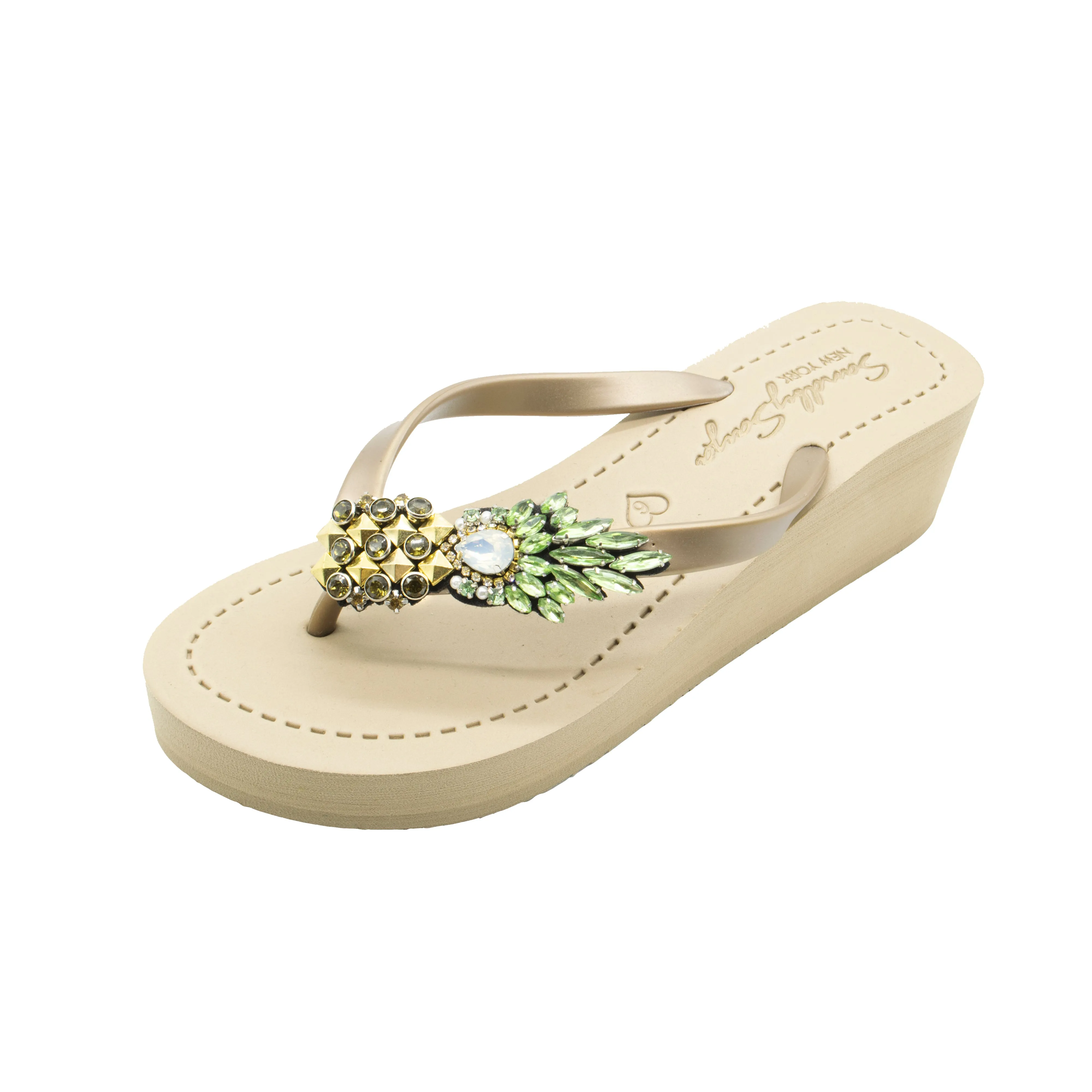 Pineapple - Rhinestone Mid Wedge Flip Flops