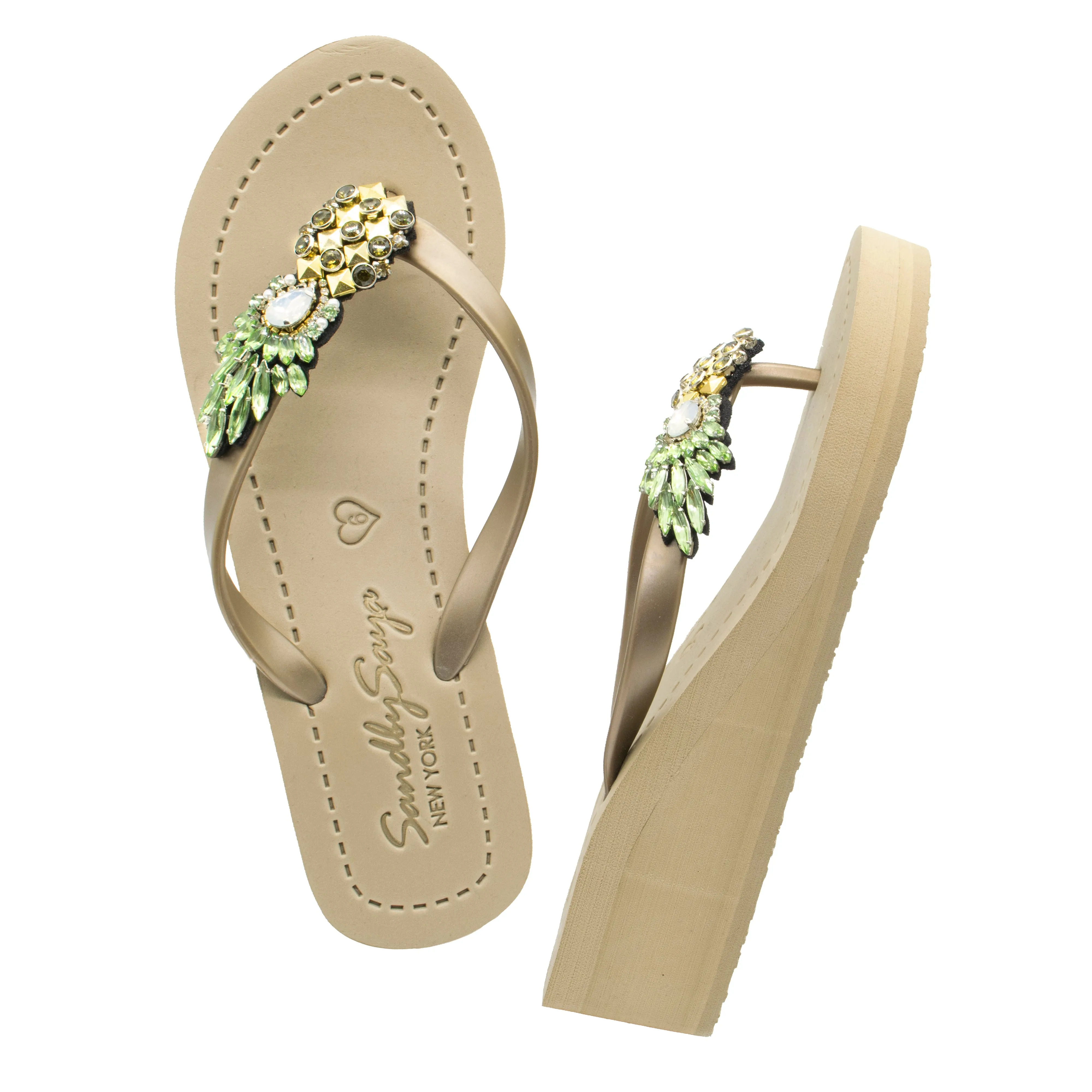 Pineapple - Rhinestone Mid Wedge Flip Flops