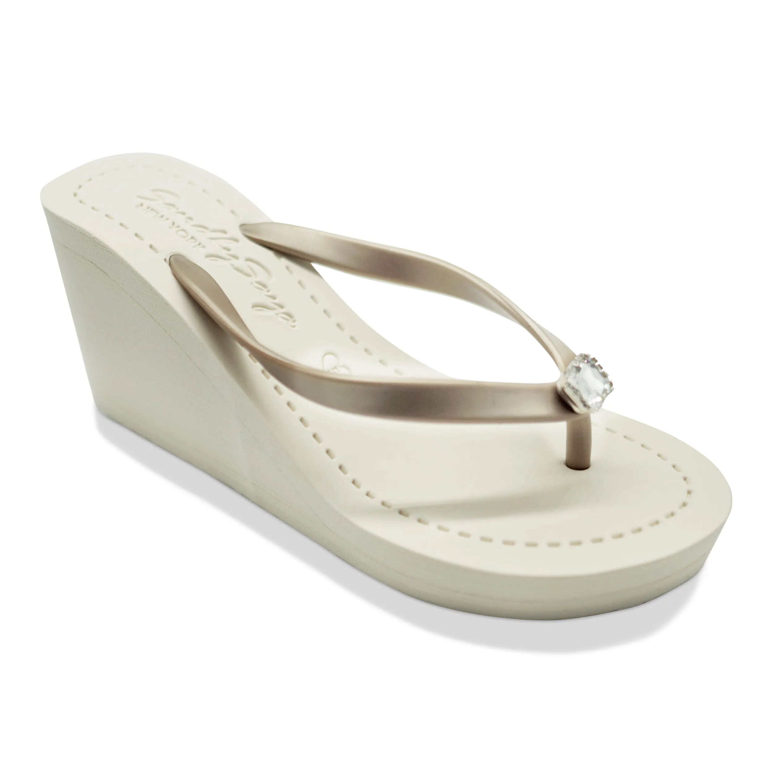 Rectangle Studs-Rhine Stone Embellished Women's High Wedge Flip Flops Sandal