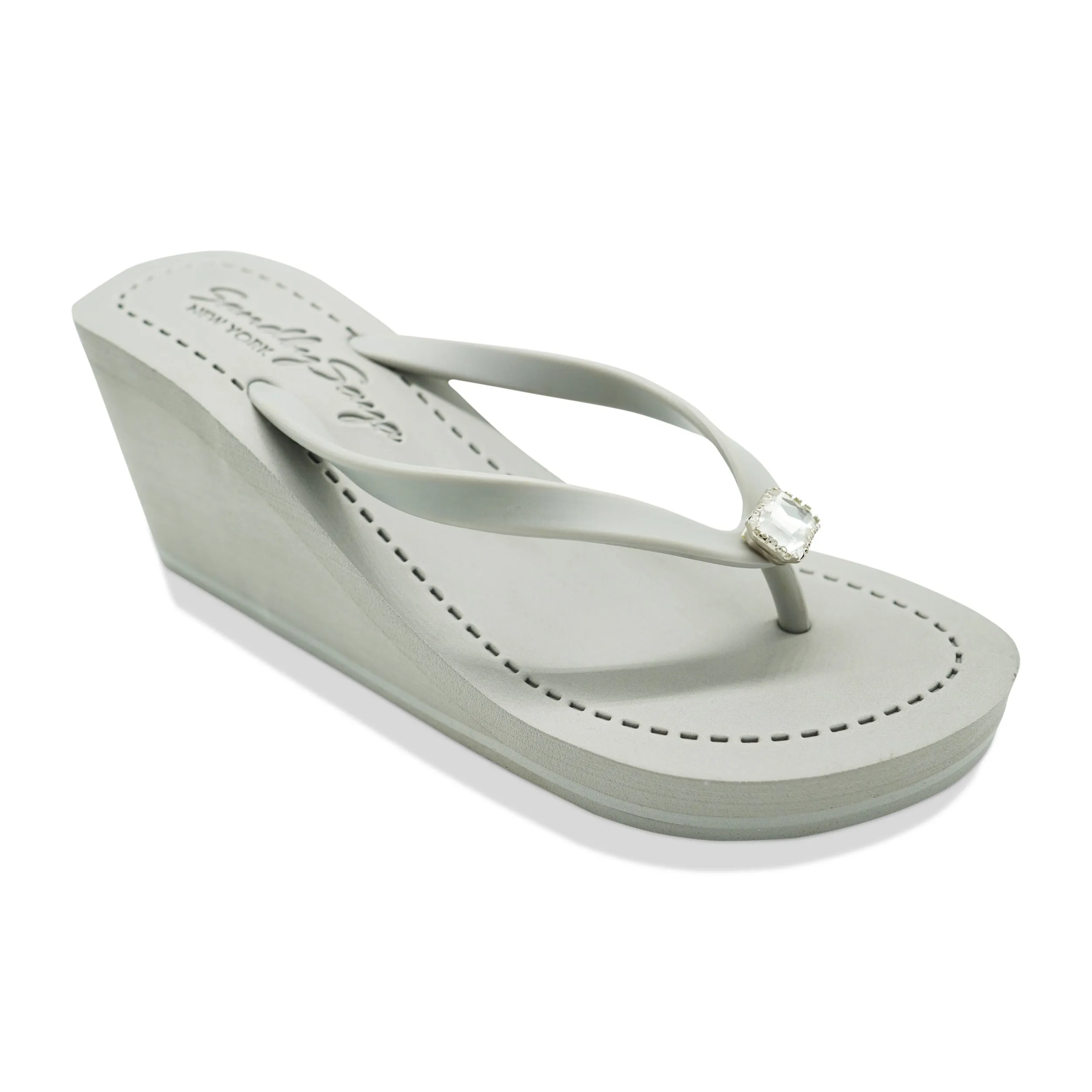 Rectangle Studs-Rhine Stone Embellished Women's High Wedge Flip Flops Sandal