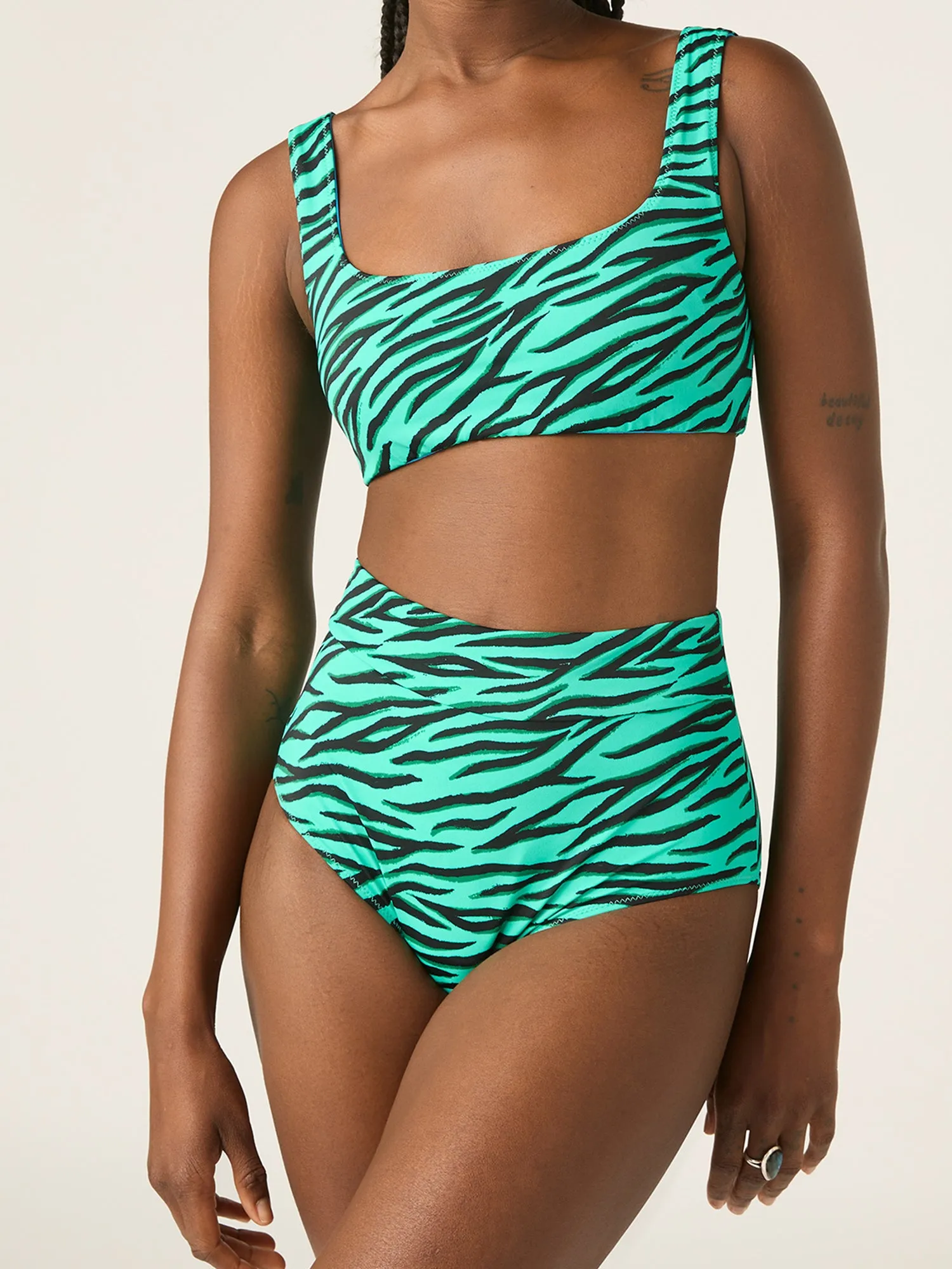 Reversible Swimwear Crop Top Party Animal Green / Oasis Blue