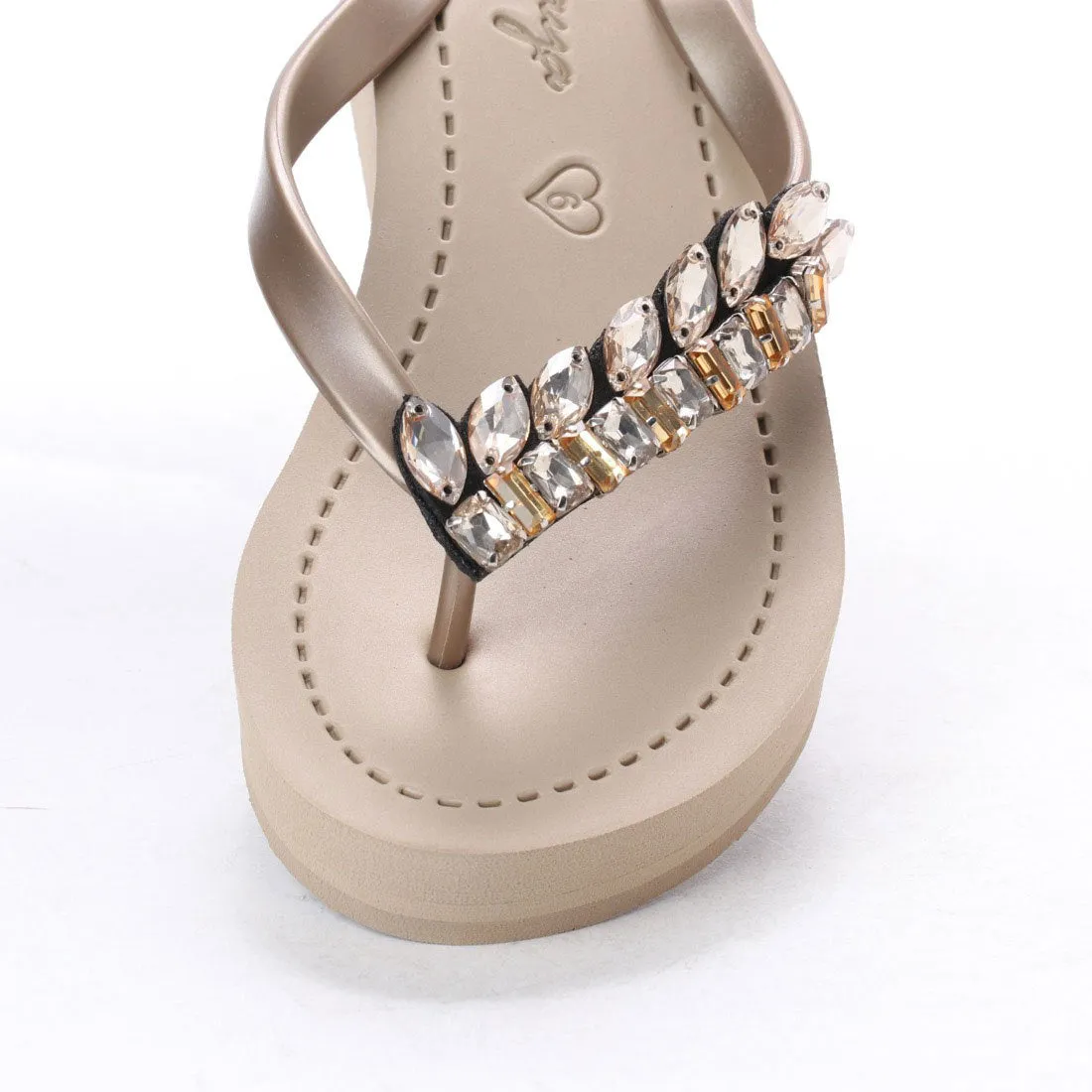 Smith - Rhinestone Mid Wedge Flip Flops