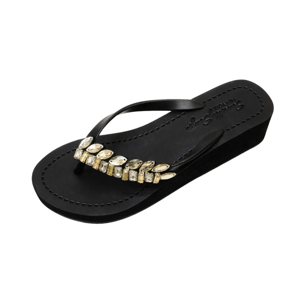 Smith - Rhinestone Mid Wedge Flip Flops