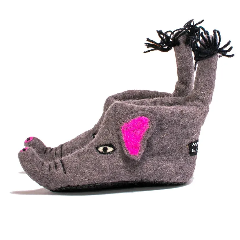 Tembo The Elephant Handmade Felted Slippers - Hector and Queen