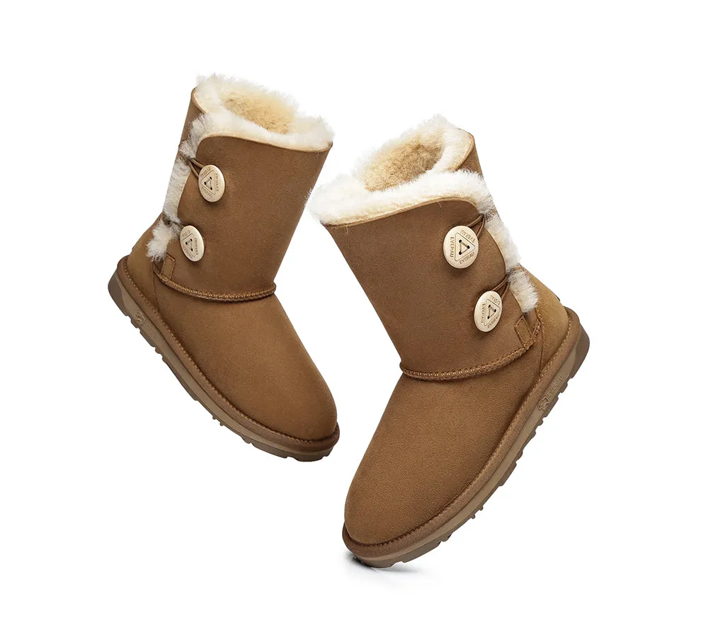 Twin Button Short Sheepskin Wool Water Resistant Boots