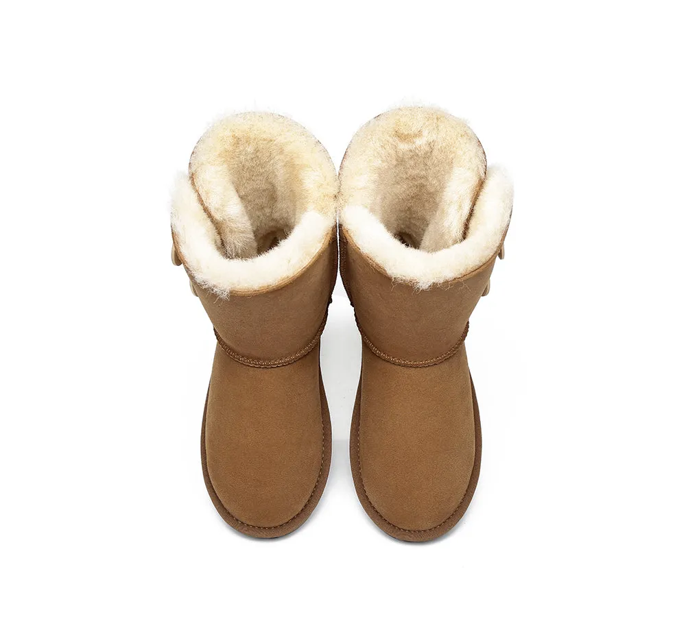 Twin Button Short Sheepskin Wool Water Resistant Boots