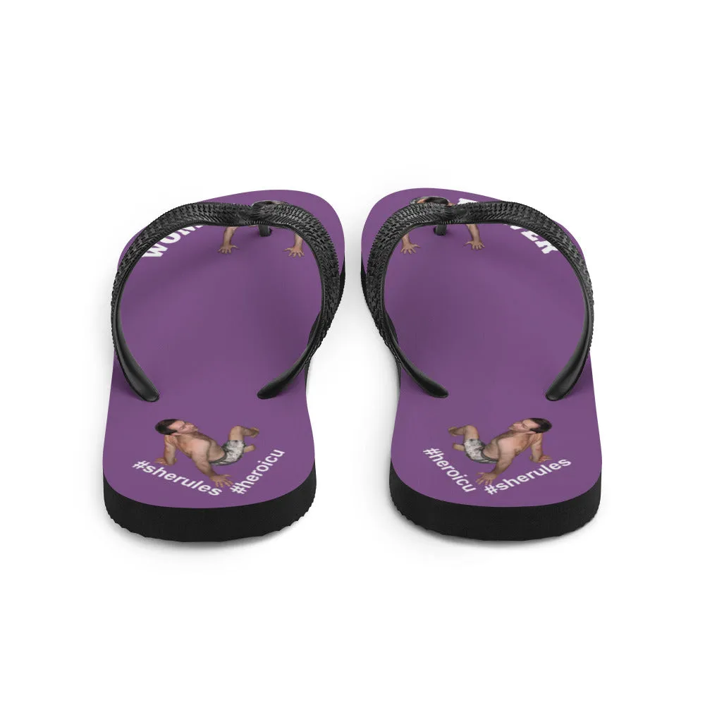 Woman Power Fabric Top Flip Flop Sandal Has Men Bow To Your Toes Purple Color with White Letters (NEW 2023-04)