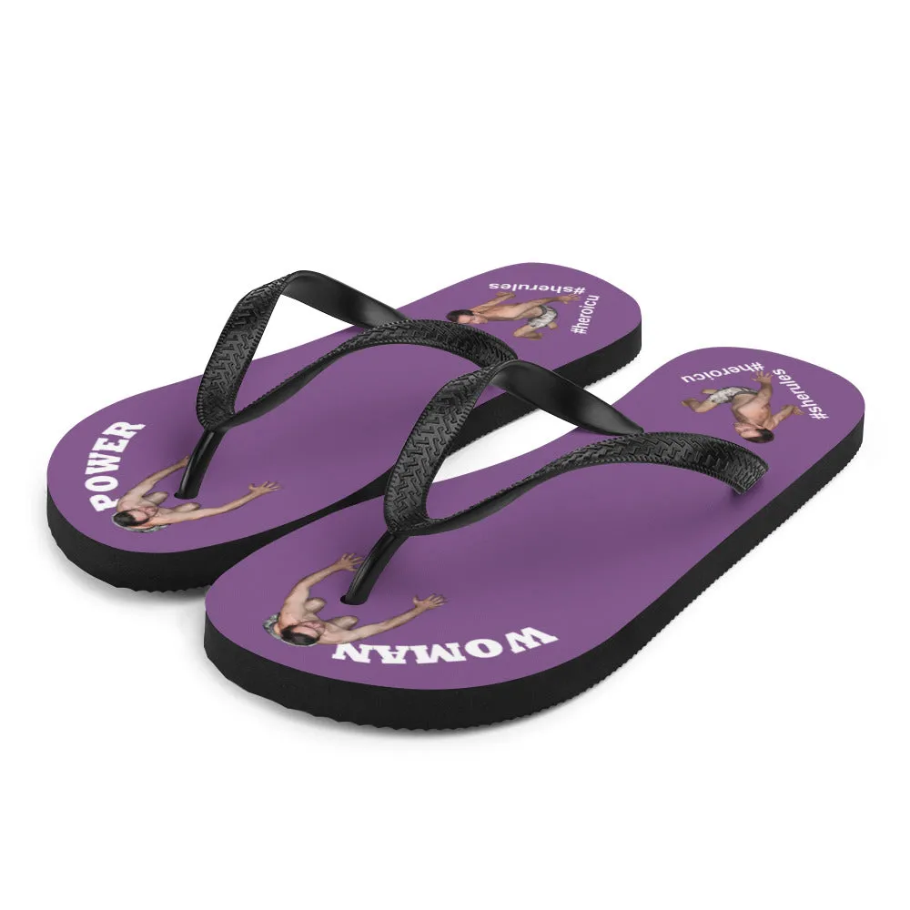 Woman Power Fabric Top Flip Flop Sandal Has Men Bow To Your Toes Purple Color with White Letters (NEW 2023-04)