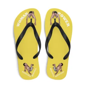 Woman Power Fabric Top Flip Flop Sandal Has Men Bow To Your Toes Yellow Color with White Letters (NEW 2023-04)