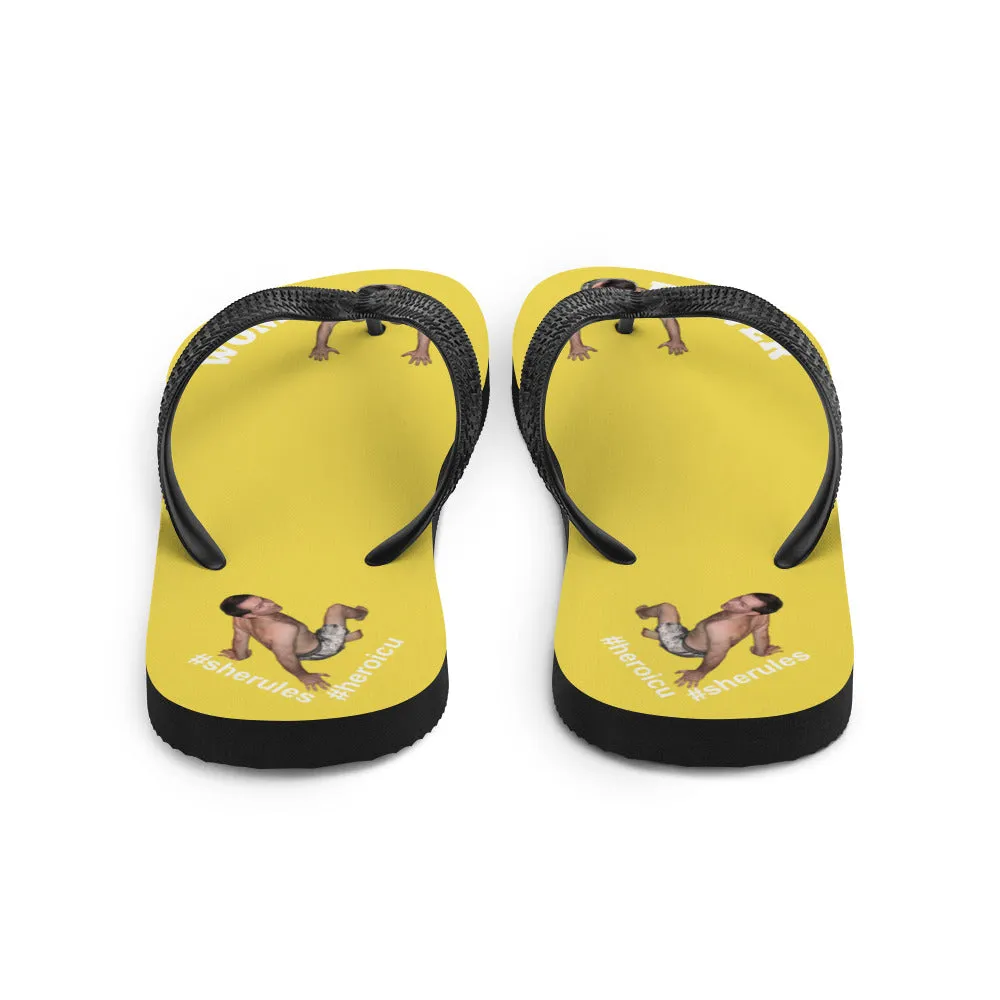 Woman Power Fabric Top Flip Flop Sandal Has Men Bow To Your Toes Yellow Color with White Letters (NEW 2023-04)