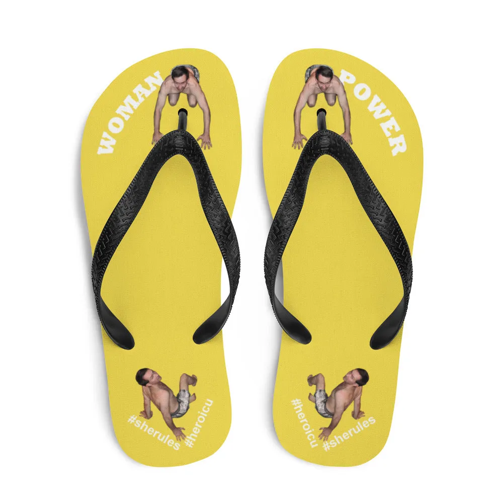 Woman Power Fabric Top Flip Flop Sandal Has Men Bow To Your Toes Yellow Color with White Letters (NEW 2023-04)