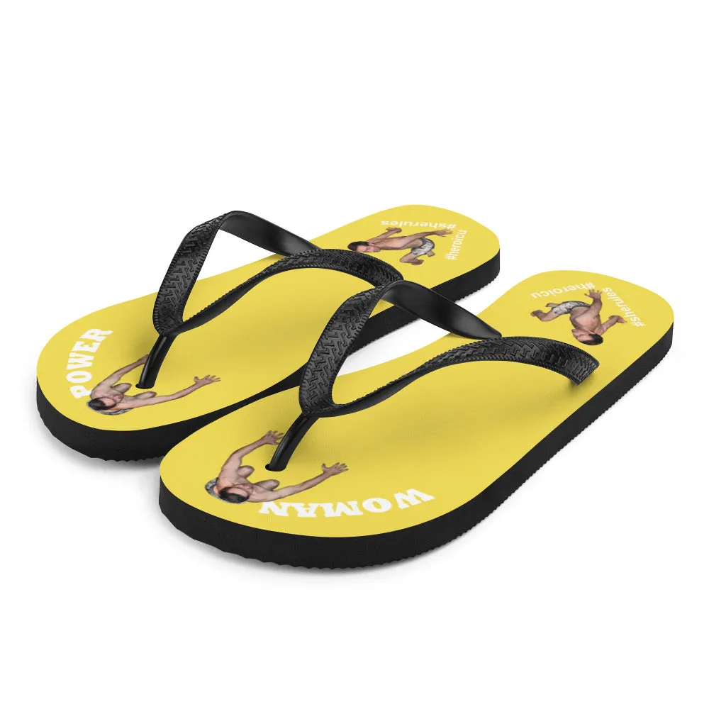 Woman Power Fabric Top Flip Flop Sandal Has Men Bow To Your Toes Yellow Color with White Letters (NEW 2023-04)